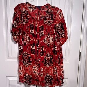 Roaman's Geometric Red and Brown Button Down Shirt